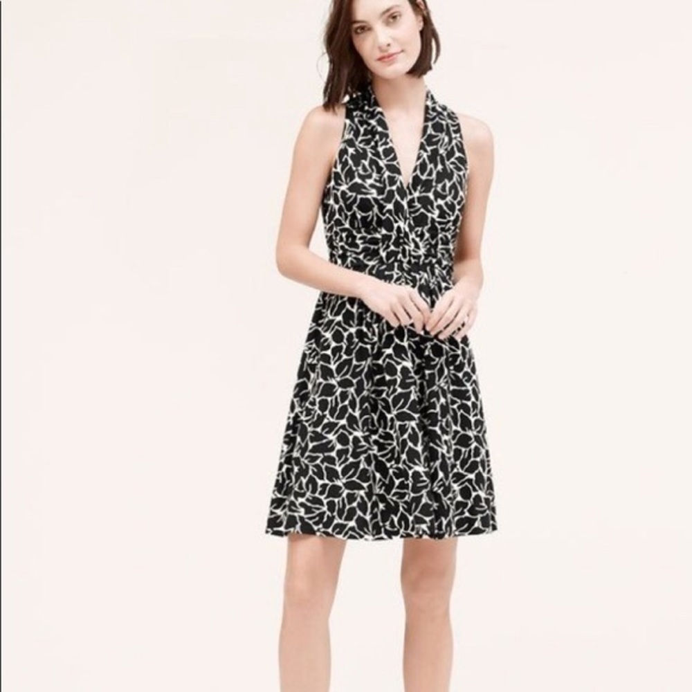 LOFT floral vine halter black and white dress S